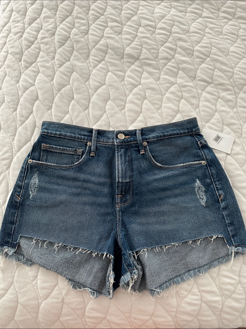 Good American Dark Blue Distressed Cutoff Jean Shorts